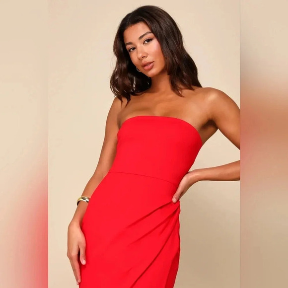 Lulu's Dramatic Sensation Red Strapless Tulip Maxi Dress XL Wedding Party Guest - Picture 3 of 11